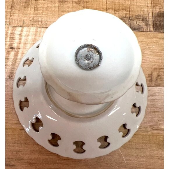 Vintage Unmarked LEFTON White Porcelain Footed COMPOTE DISH Gold Roses/Accent - Picture 3 of 3